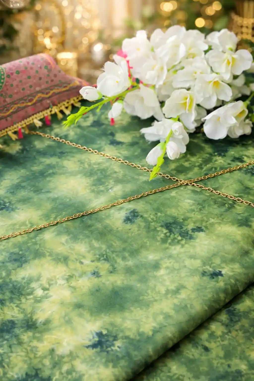 Tie Dye Green Handprinted MulMul Fabric Cut