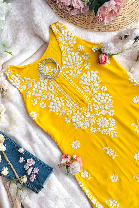 Blush Yellow Aliya Chikan Kurta