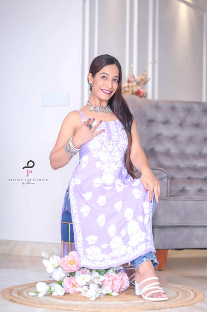 Blush Lilac Reet Aliya Chikan Kurta