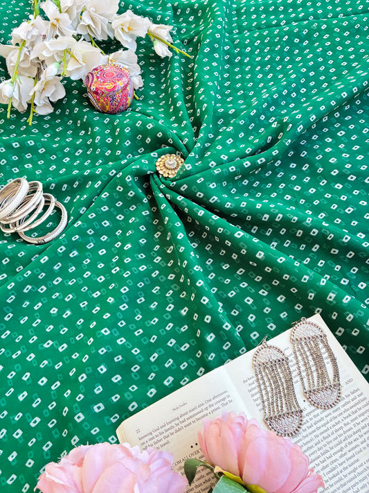 Emerald Green Bandhej Gulnaz Fabric Cut