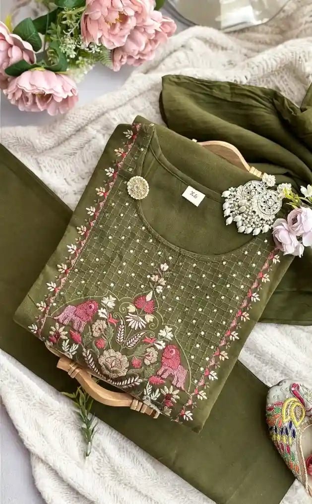 Embroidered Green Meher Suit - Passion for Fashion by Shivani
