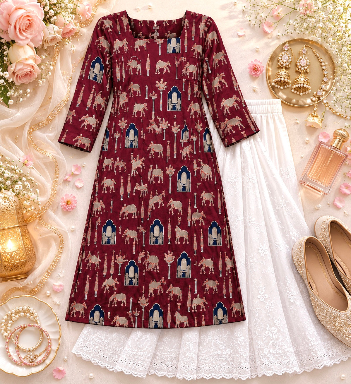 Maroon Worli Rangriti Budget Kurta