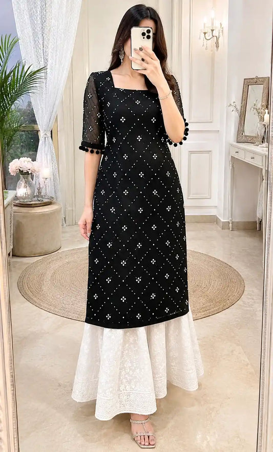 Jaaz Black Embroidered Gulnaz Kurta