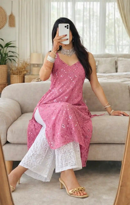 Twilight Peach Mirror Gulnaz Kurta