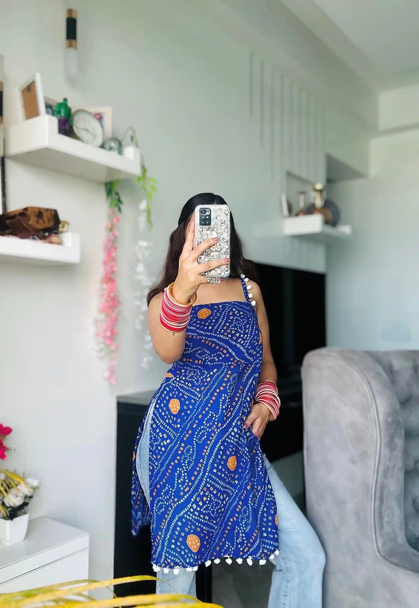 Blue Bandhej Back-Tie Top