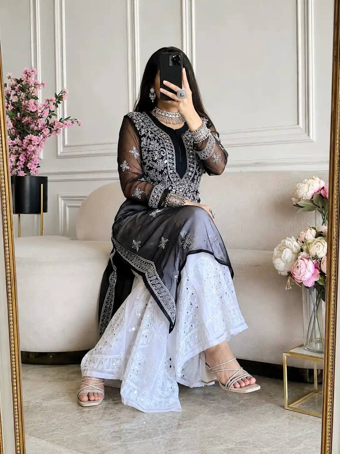 Classic Black Rooh Chikan Kurta