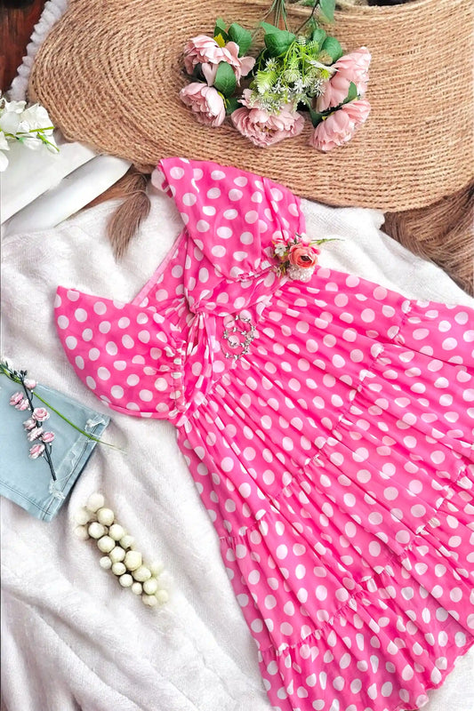 Dreamy Pink Polka Georgette Twirl Dress