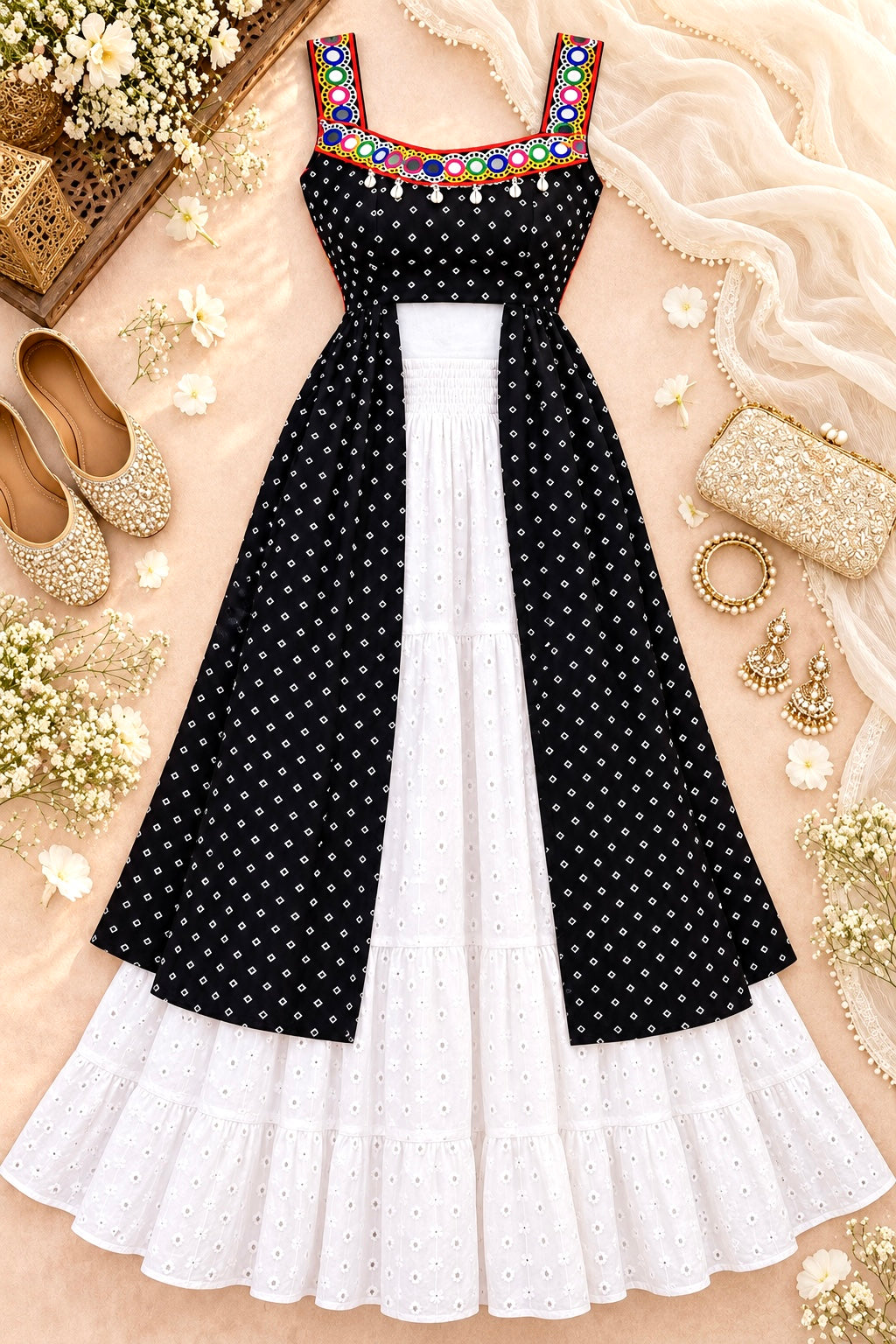 Black Bandhej Gamti Gulnaz Kurta