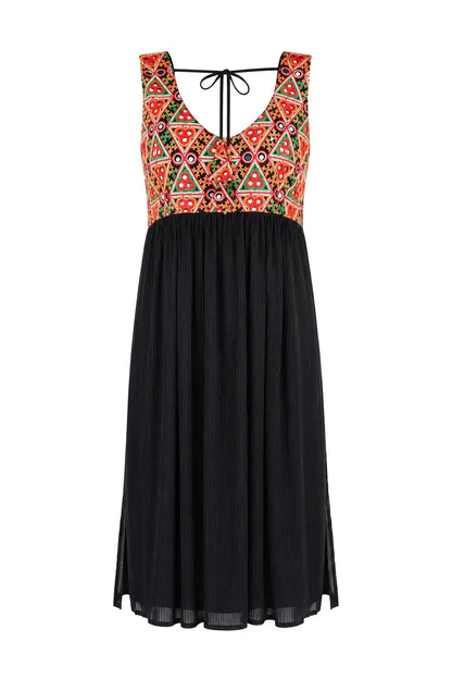 Gamti Black Embroidered Denim Kurta
