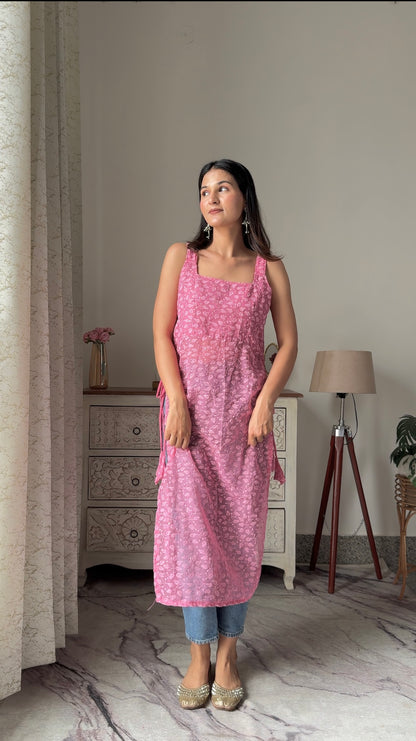 Apricot Peach Embroidered Gulnaz Slit Kurta