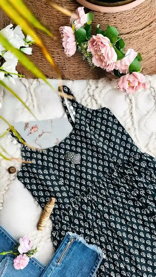 Block Black Hand Printed Peplum
