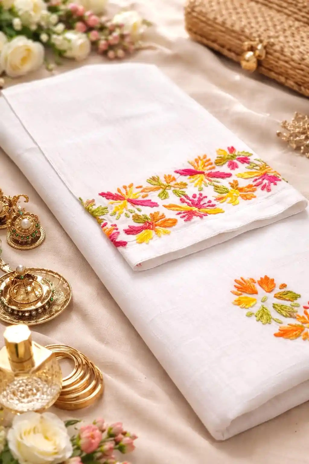 White Floral Chikan Embroidered Kurta
