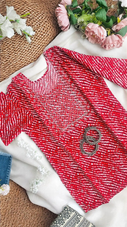 Blush Red Lehriya Short Kurta