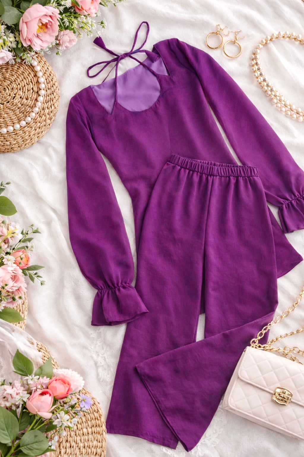 Royal Plum Back Tie Suit Set