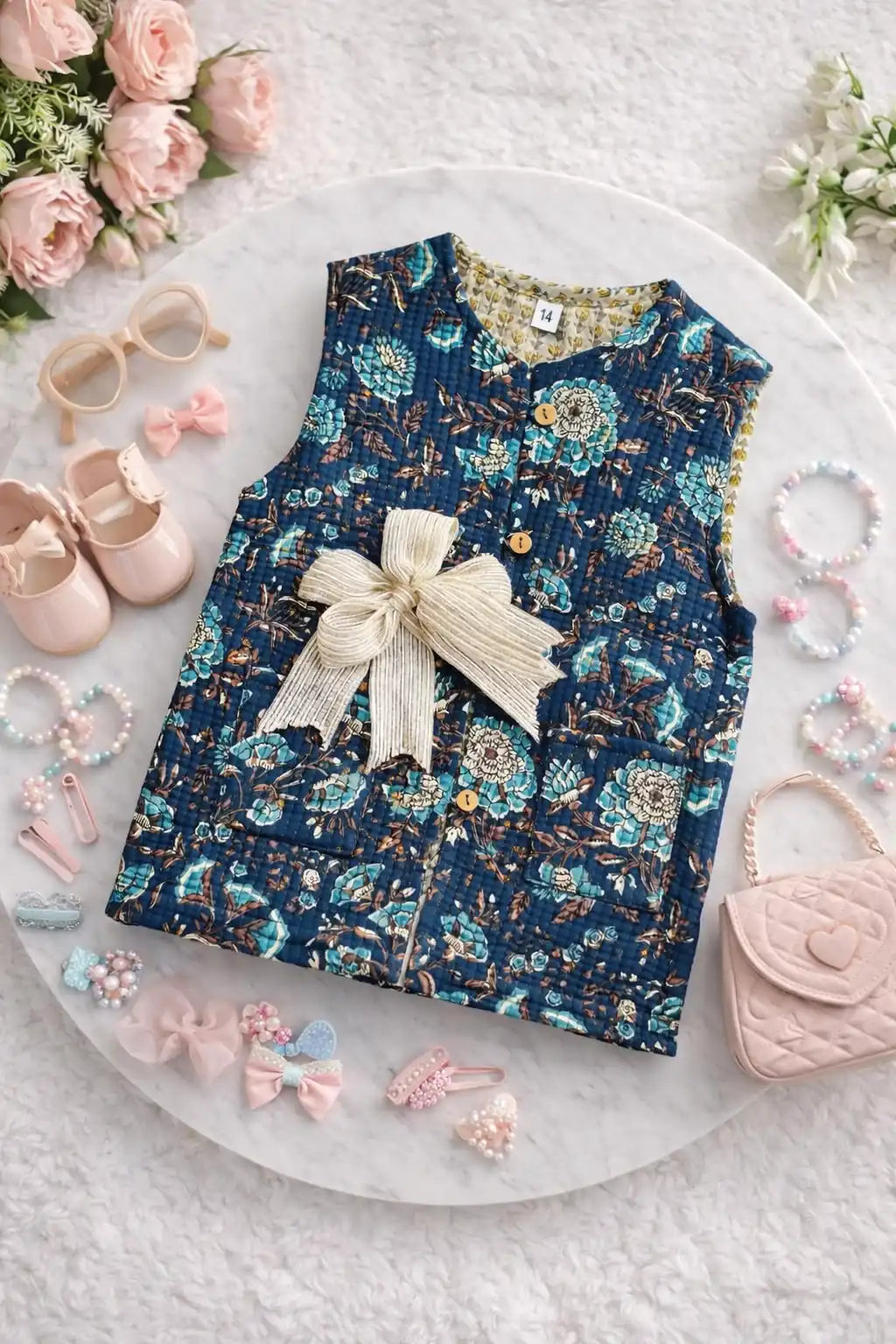 Blue Kalamkari Kids Jaipuri Jacket