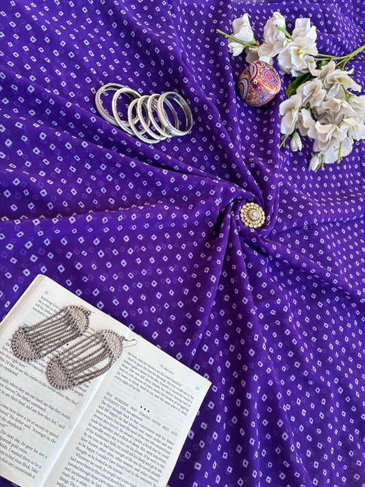 Purple Bandhej Gulnaz Fabric Cut