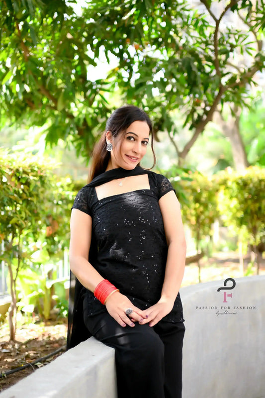 Gulnaz Black Sequined Kurta Set
