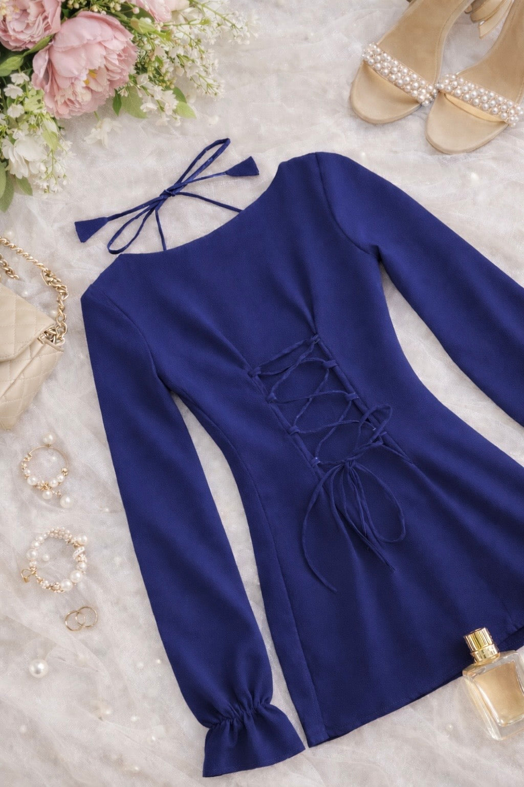 Midnight Blue Back Tie Kurta Set