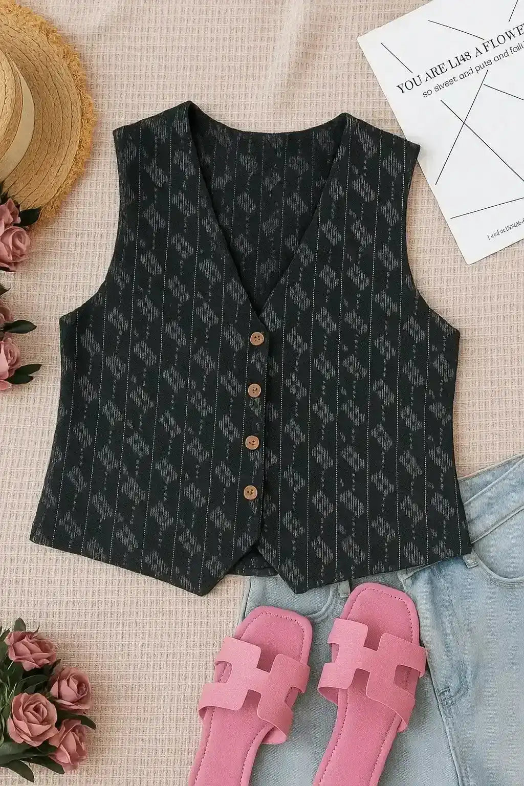 Black Ikkat Dual Jacket Top