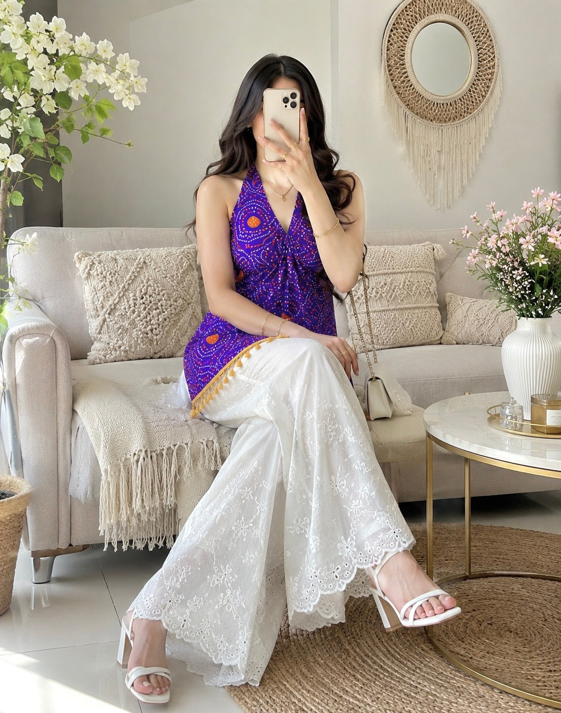 Boho Bloom Purple Bandhej Top