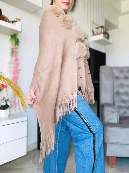 Brown Pearl Fur Winter Cape