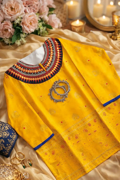 Gamti Yellow Elephant Short Kurta