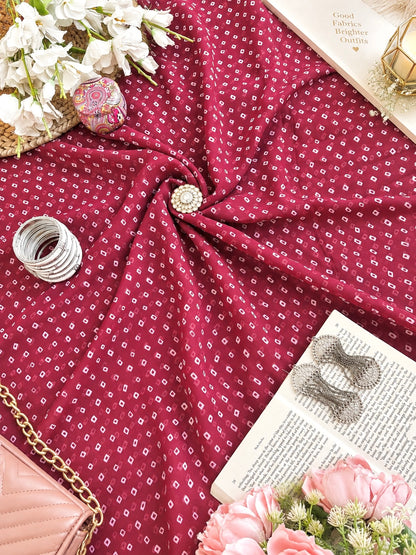 Wine Maroon Bandhej Gulnaz Fabric Cut
