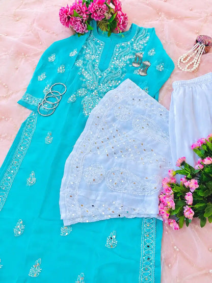 Blush Turquoise Rooh Chikan Kurta