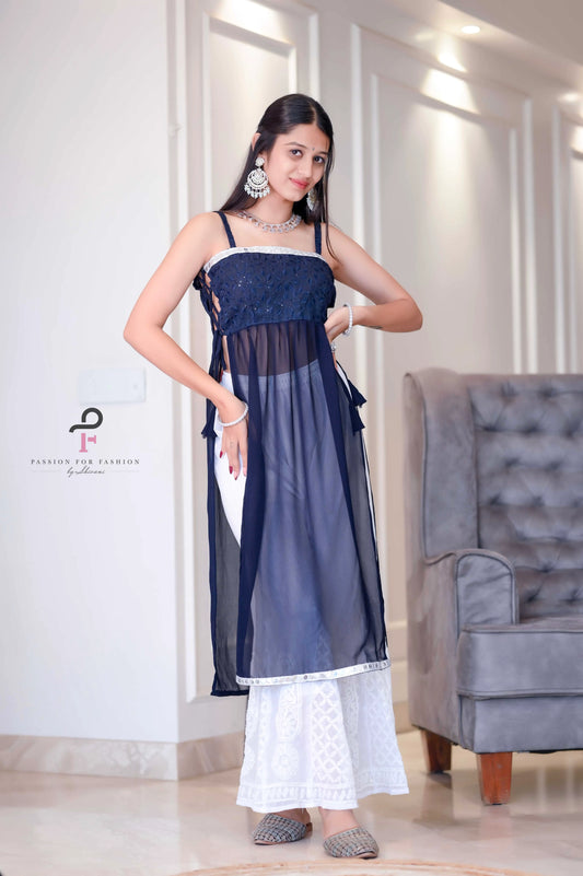 Monochrome Blue Embroidered Gulnaz Kurta