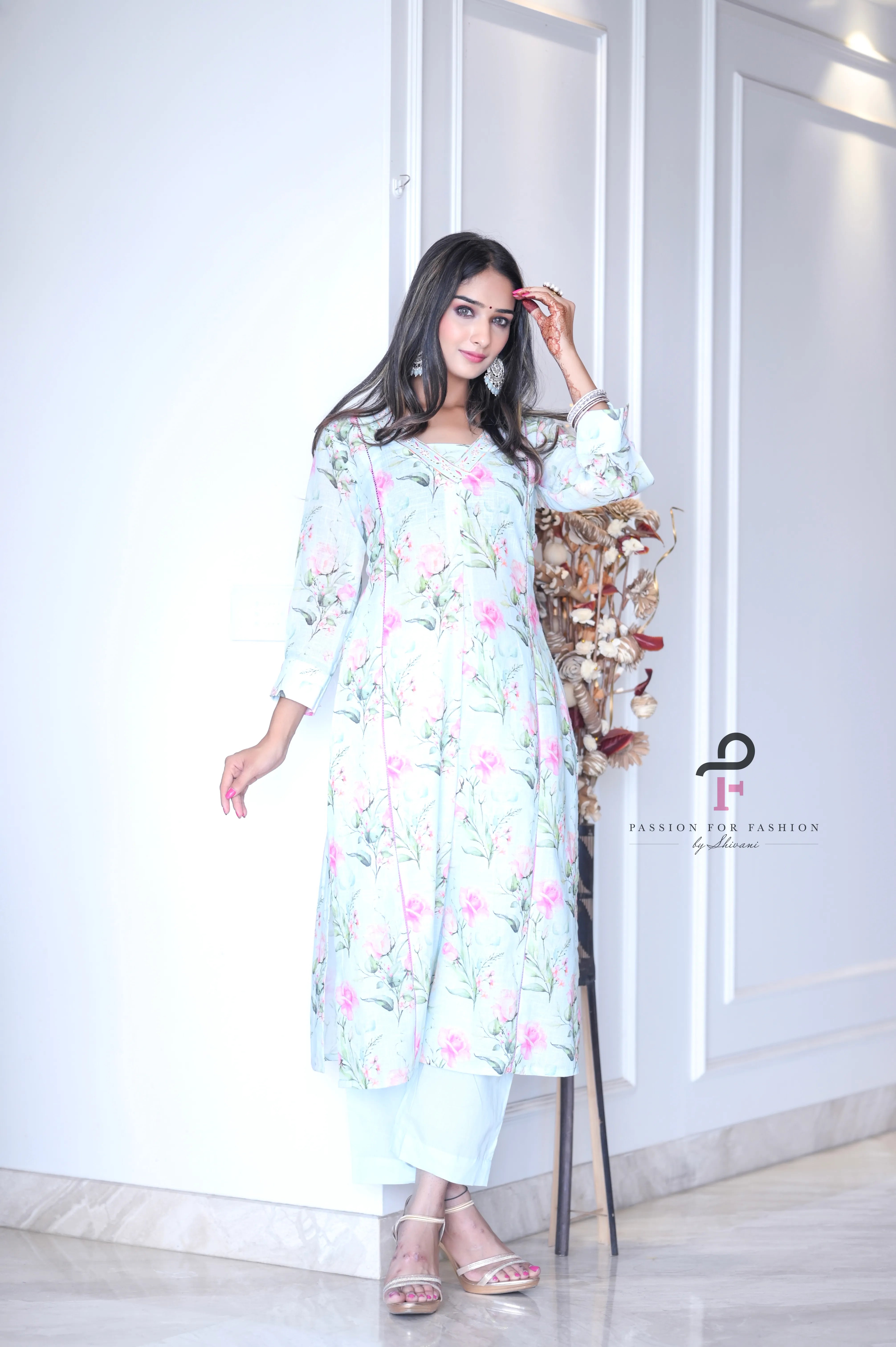 Blush Blue Floral Meher Suit Set