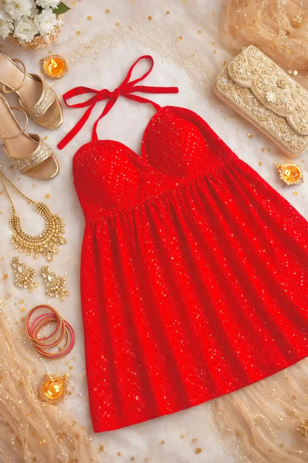 Nakhra Red Gulnaz Embroidered Peplum