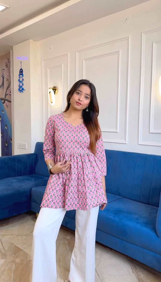 Manie’s Pink Jaipuri Short Top