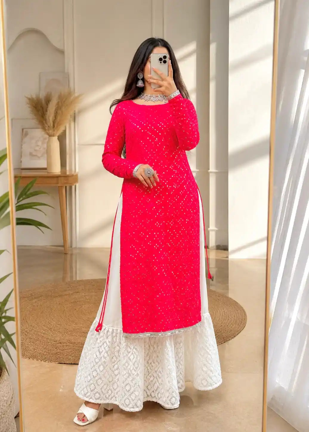 Fuchsia Pink Mirror Gulnaz Kurta