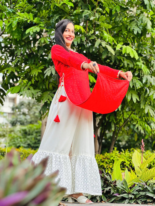 Hot Red Sequence Embroidered Gulnaz Kurta