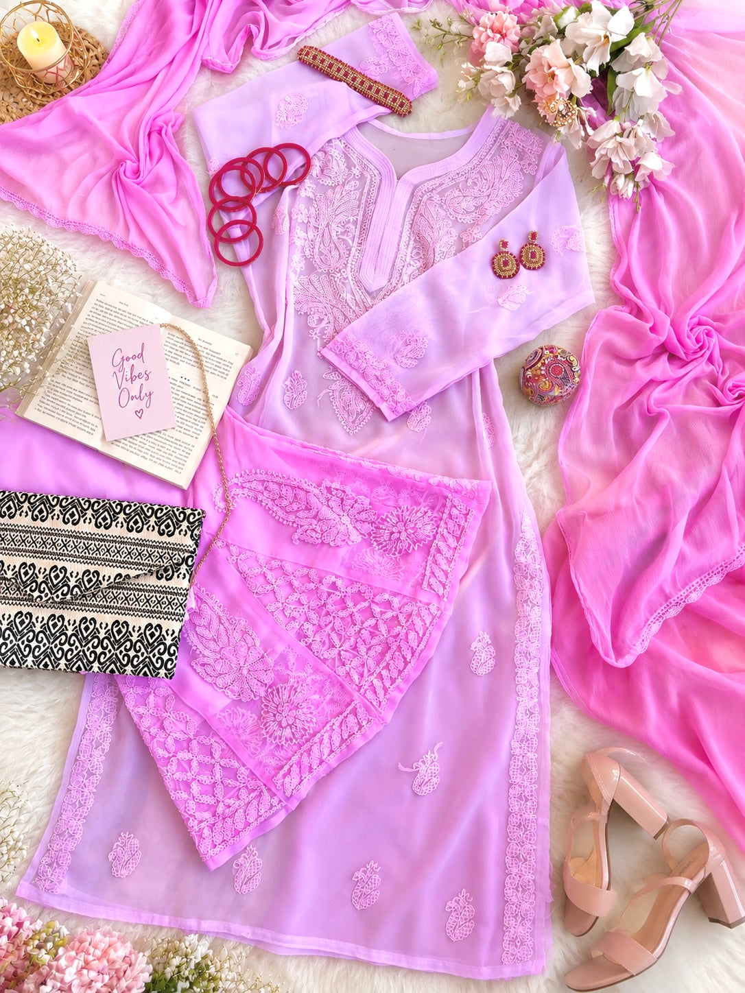 Blush Pink Nazakat Chikan Noor Set