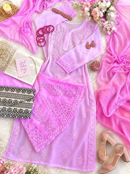 Blush Pink Nazakat Chikan Noor Set
