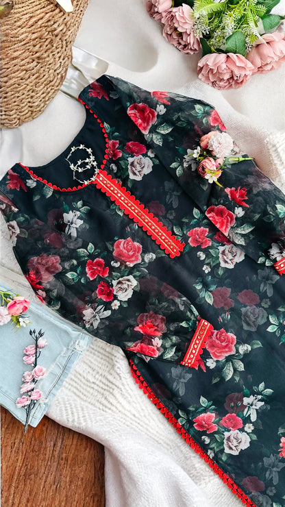Dusky Black Organza Gulnaz Kurta