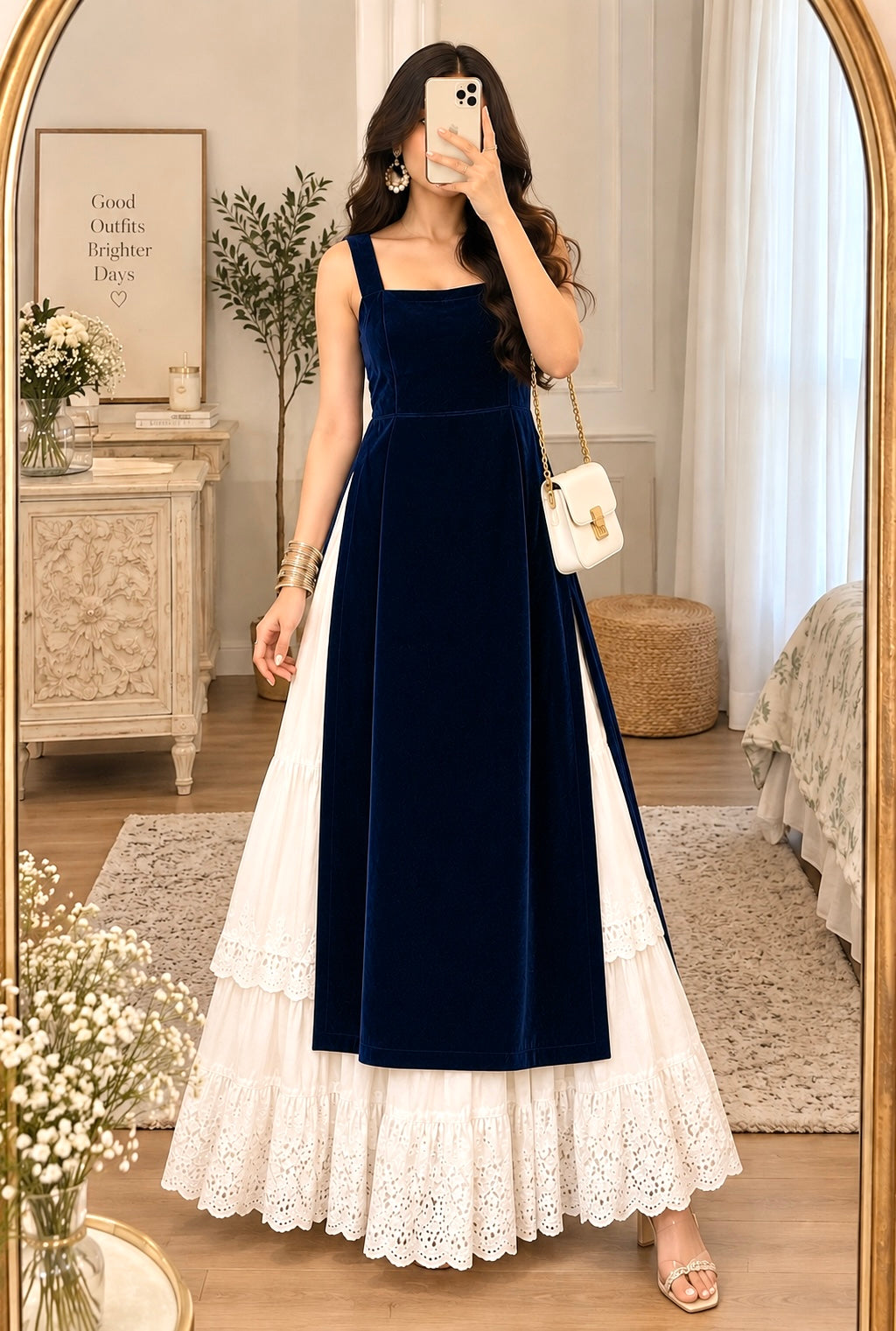 Royal Blue Velvet Gulnaz Kurta