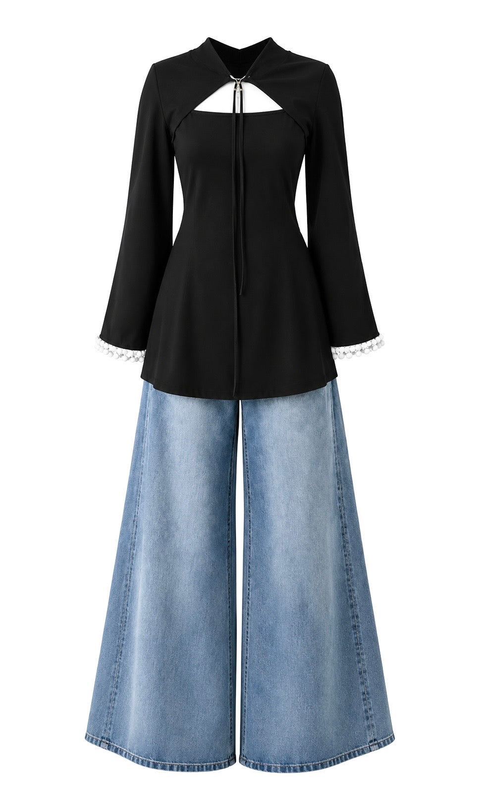 Pearl Edge Cape Style Peplum Top