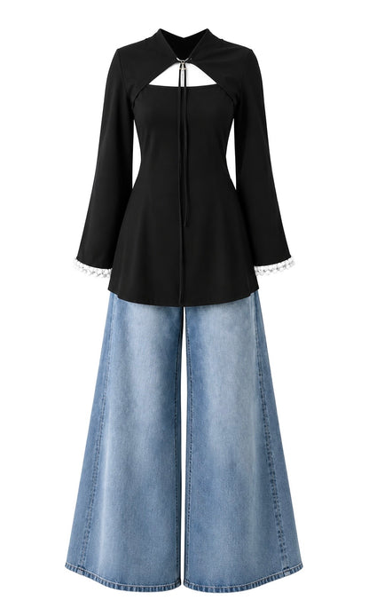 Pearl Edge Cape Style Peplum Top
