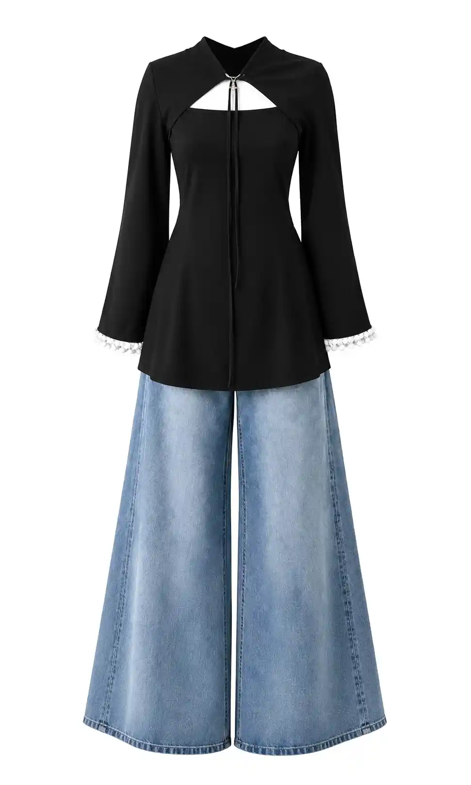 Pearl Edge Cape Style Peplum Top