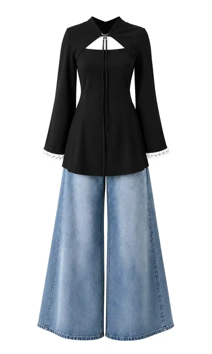 Pearl Edge Cape Style Peplum Top