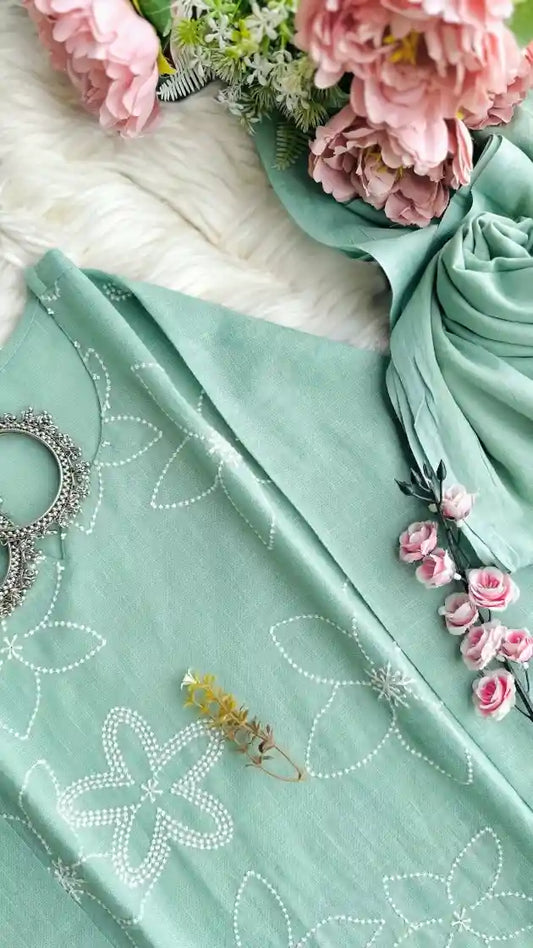 Pastel Green Embroidered Suit Set