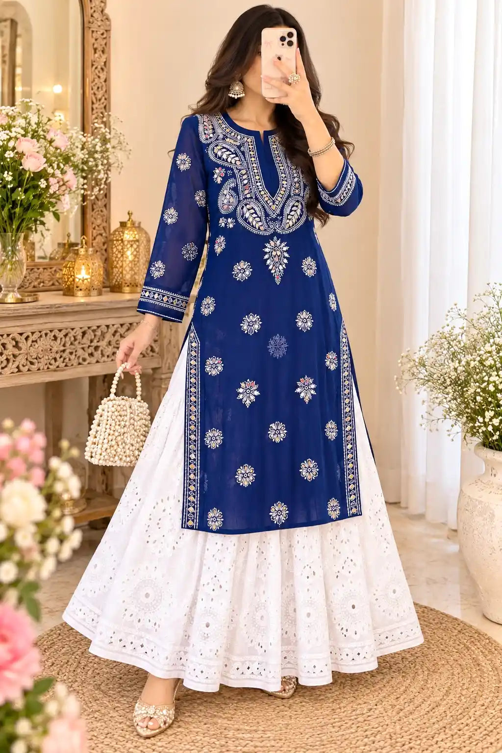 Classic Blue Rooh Chikan Kurta