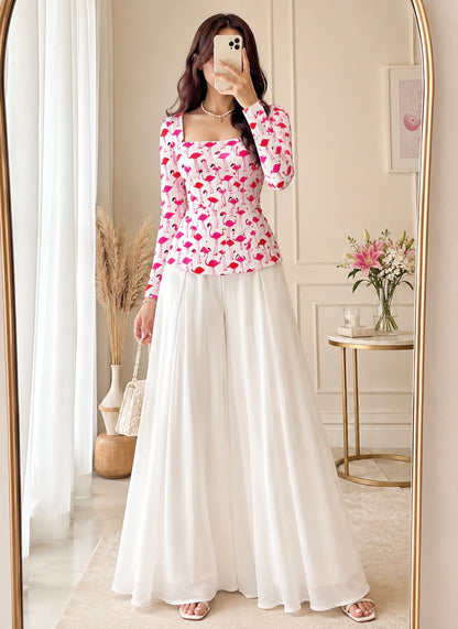 Pinteresty Pink Flamingo Print Peplum Top