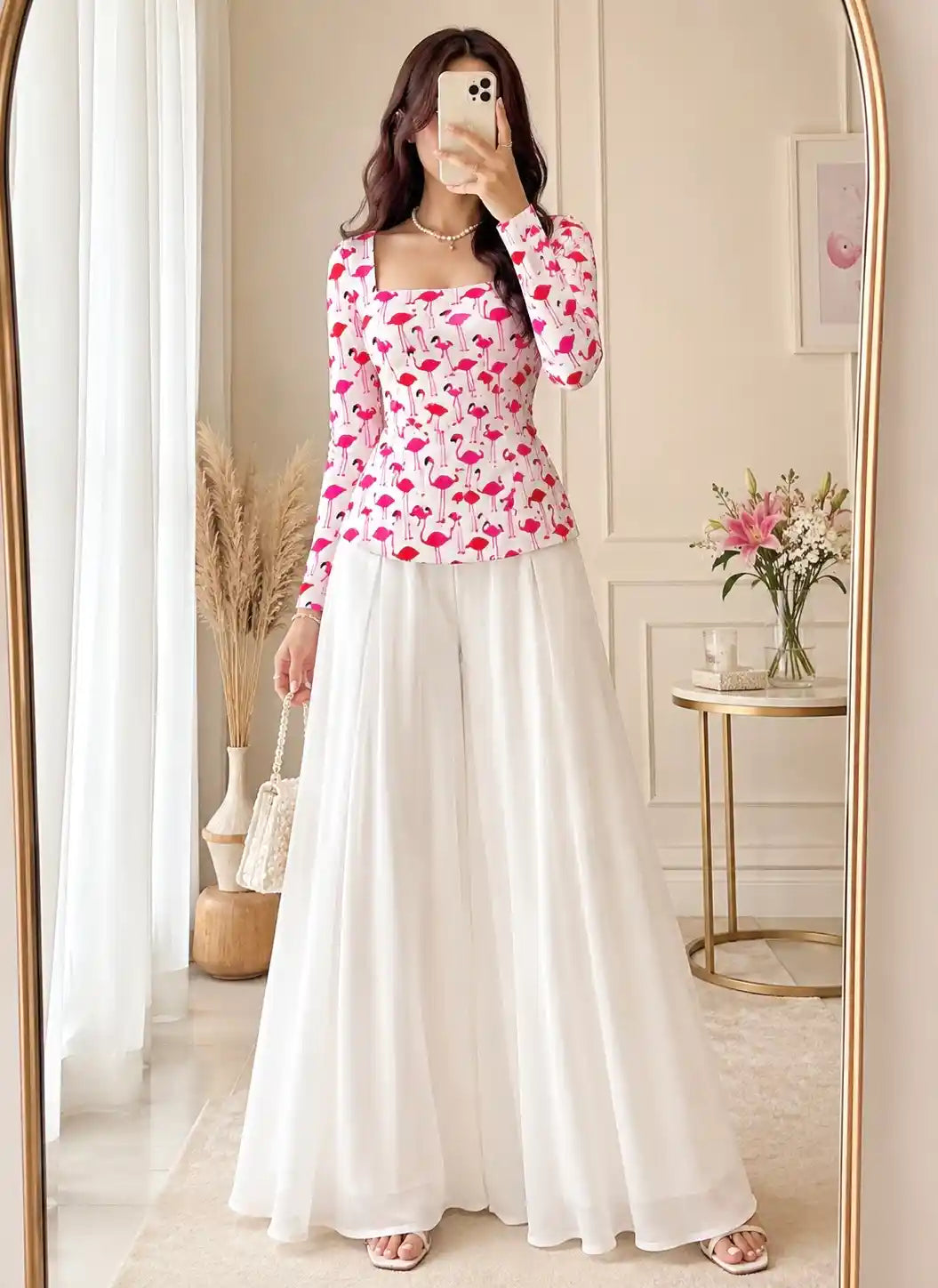 Pinteresty Pink Flamingo Print Peplum Top