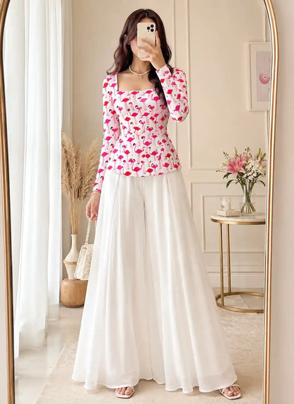 Pinteresty Pink Flamingo Print Peplum Top