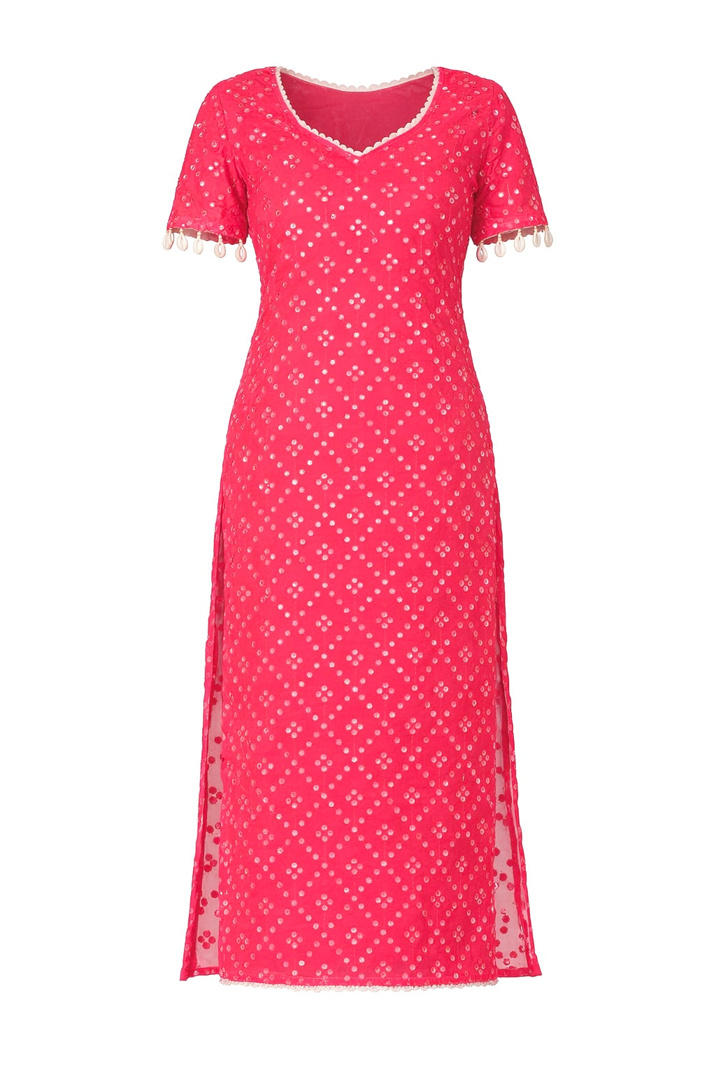 Hot Pink Embroidered Denim Gulnaz Kurta