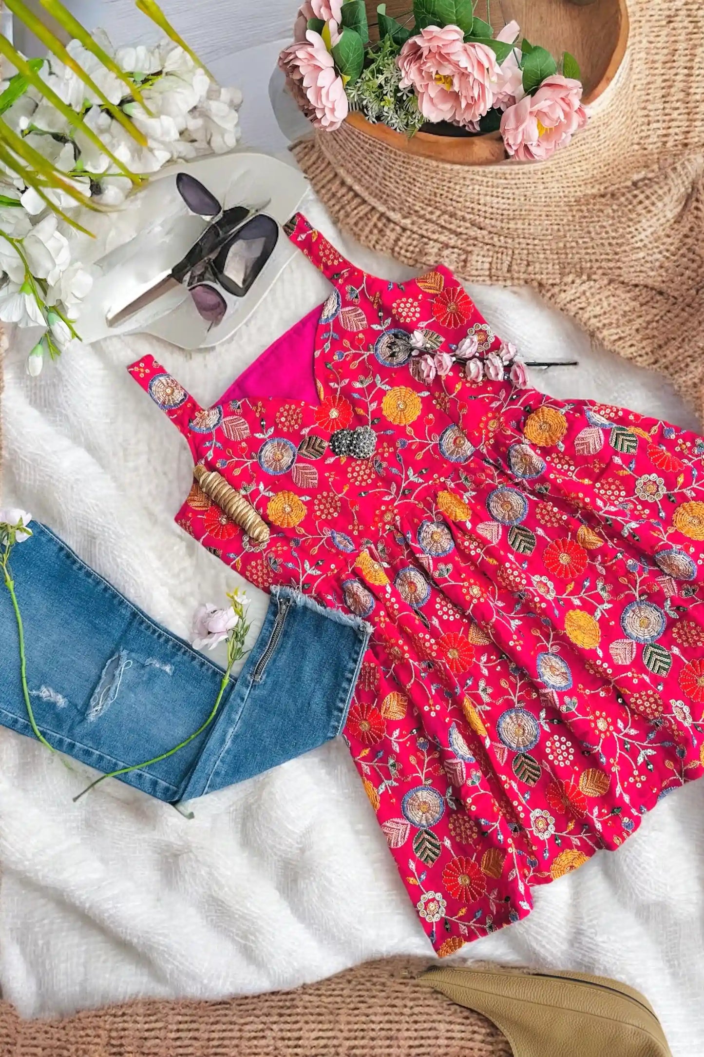 Rosy Pink Gulnaz Embroidered Peplum