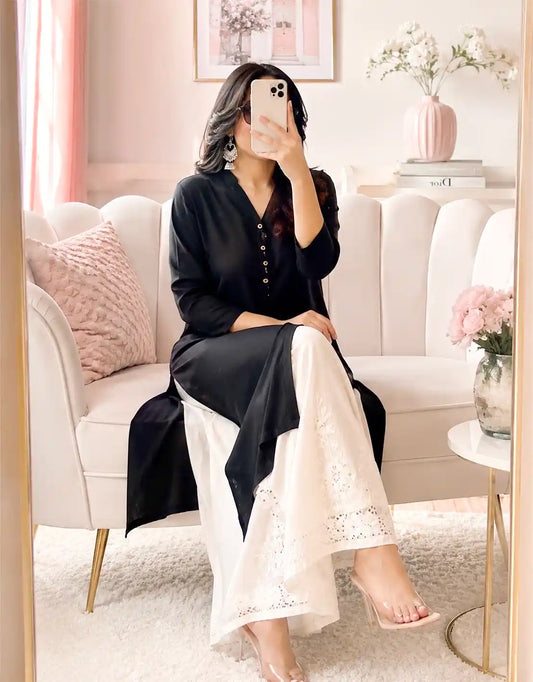 Trendy Black Collar Kurta
